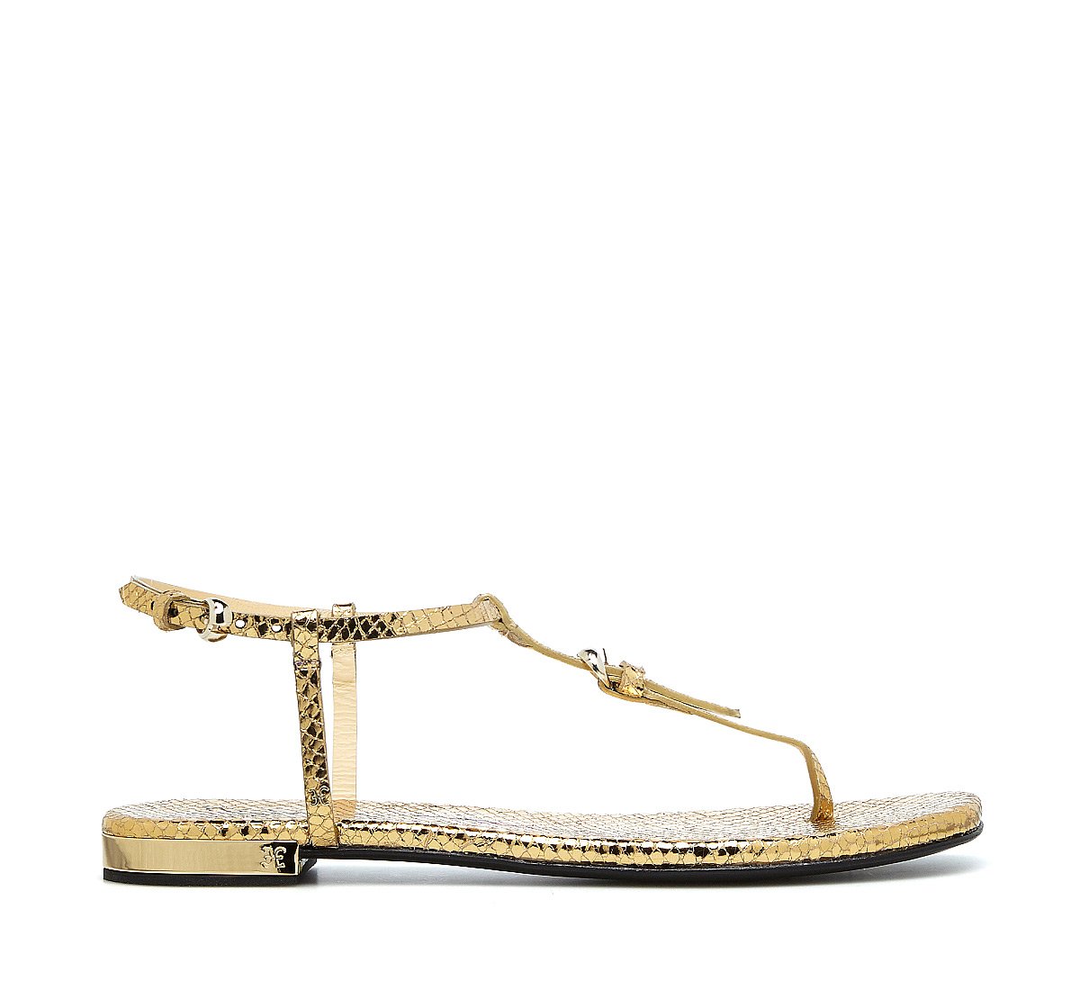 Sandals in reptile-print calfskin