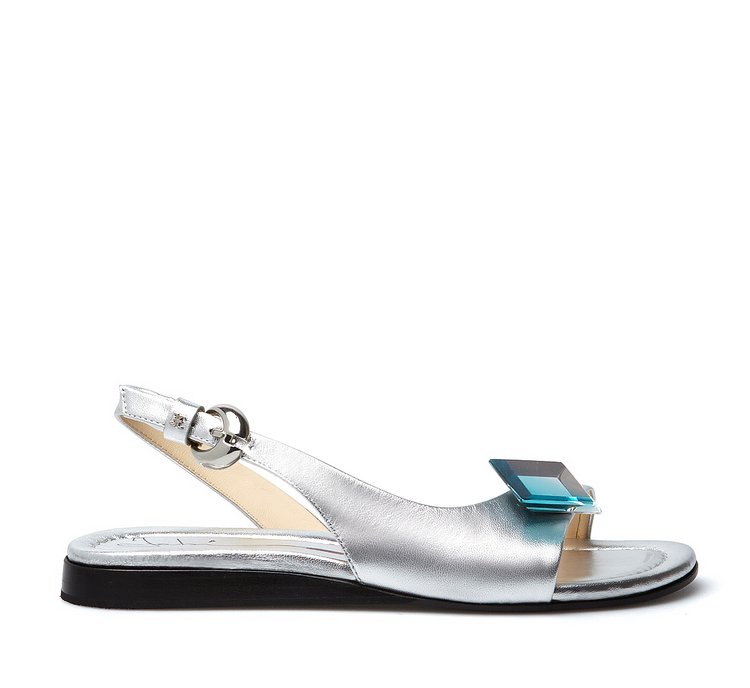 Exquisite calfskin sandals with plexi stone