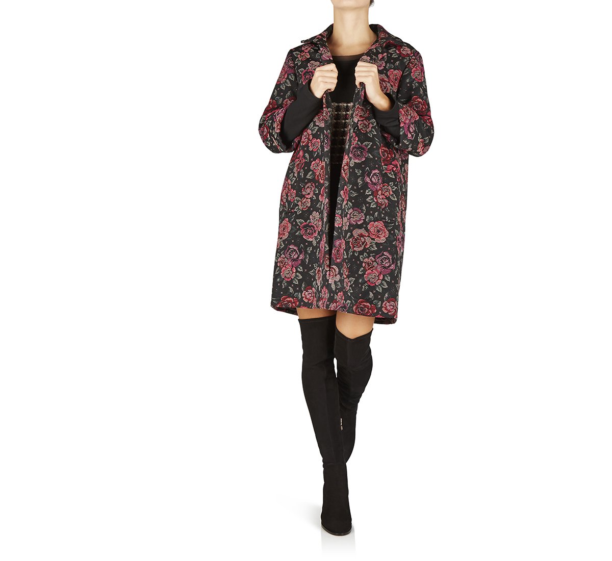Cappotto fantasia floreale in tessuto