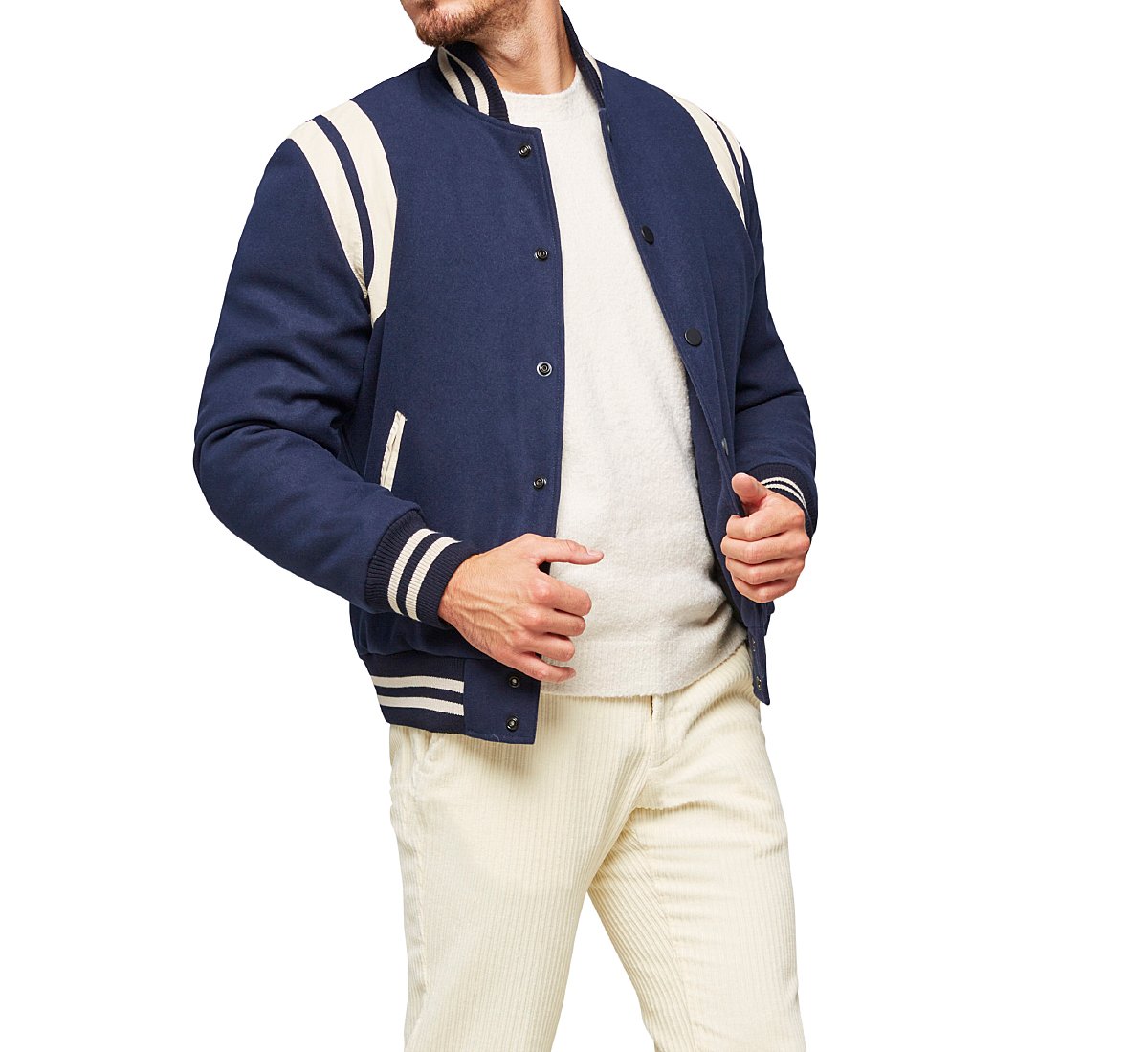Bomber jacket with elastic collar