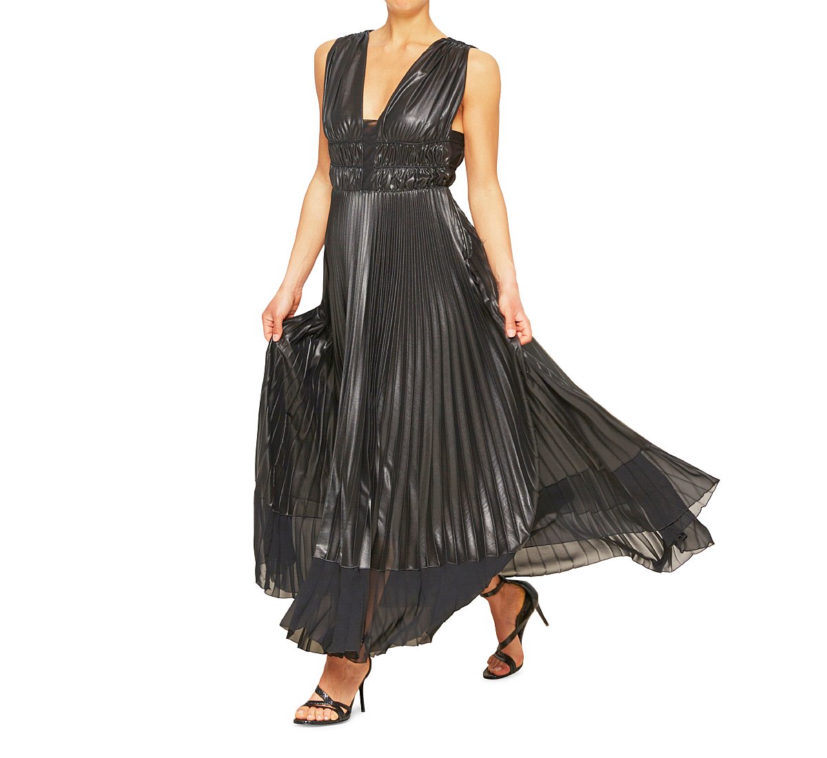 Sleeveless dress with plunging neckline