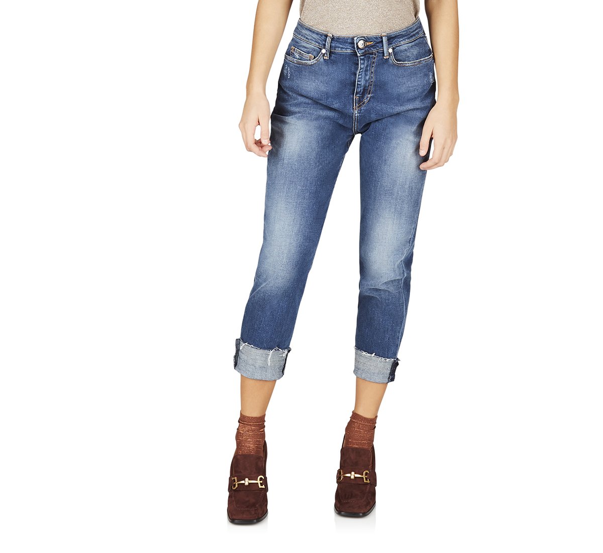 Jeans a vita alta in cotone
