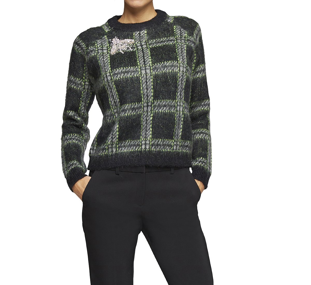 Small check jumper in wool and fabric