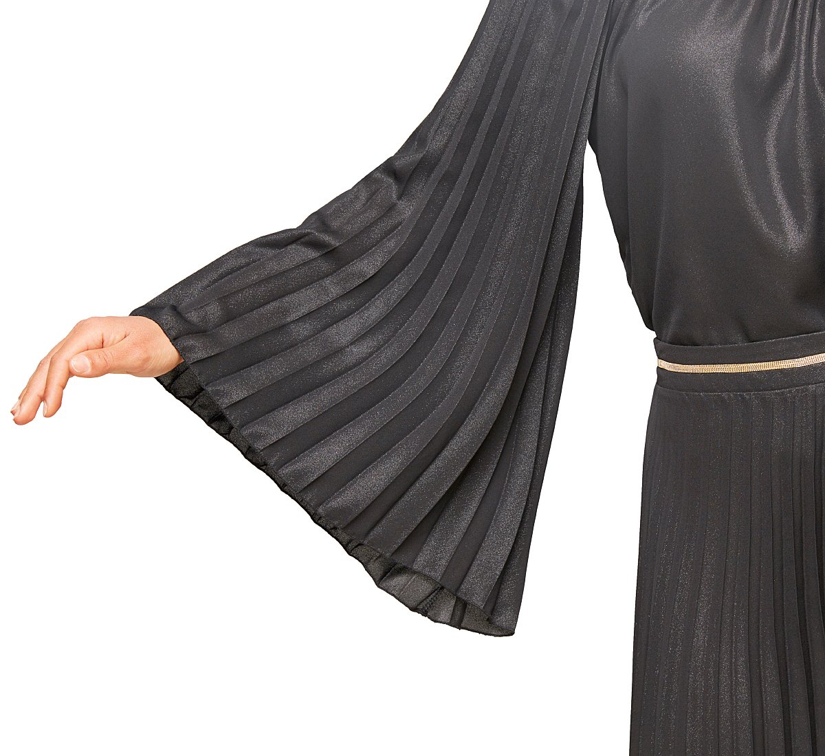 One-shoulder, pleated fabric sweater