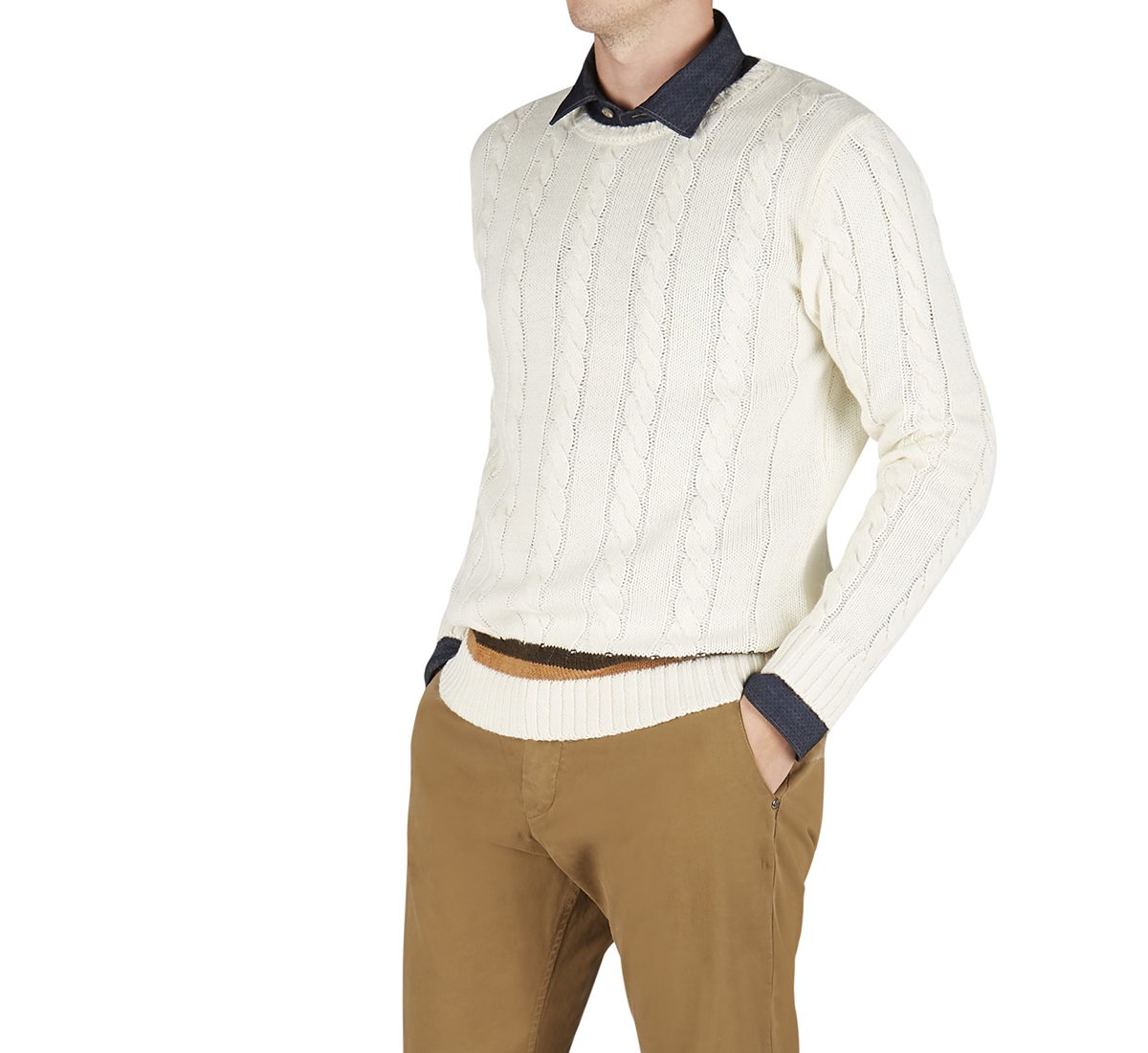 Maglione girocollo in lana e tessuto