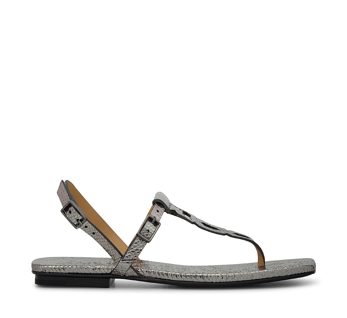Reptile-effect leather sandal