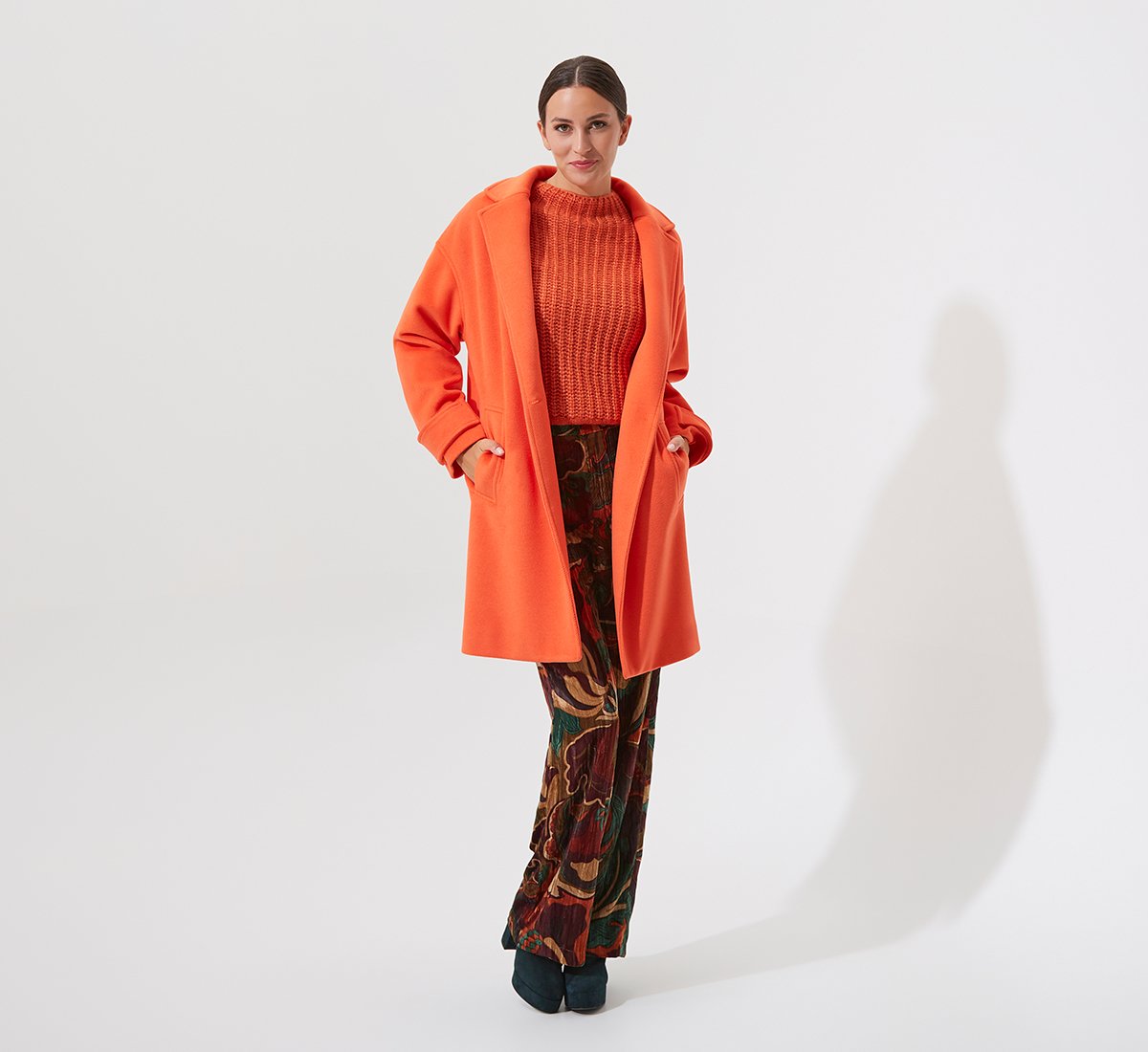 Orange A-line coat