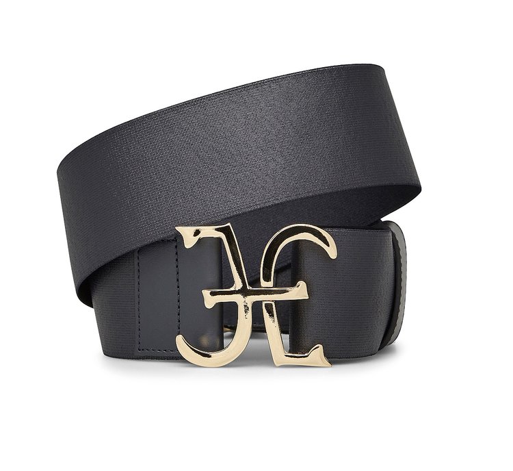 Elastic belt with logo-bearing fastening