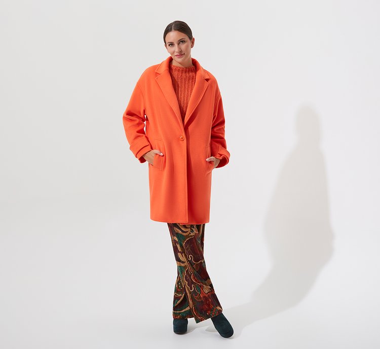 Orange A-line coat