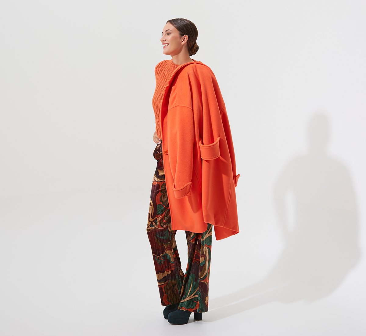 Orange A-line coat