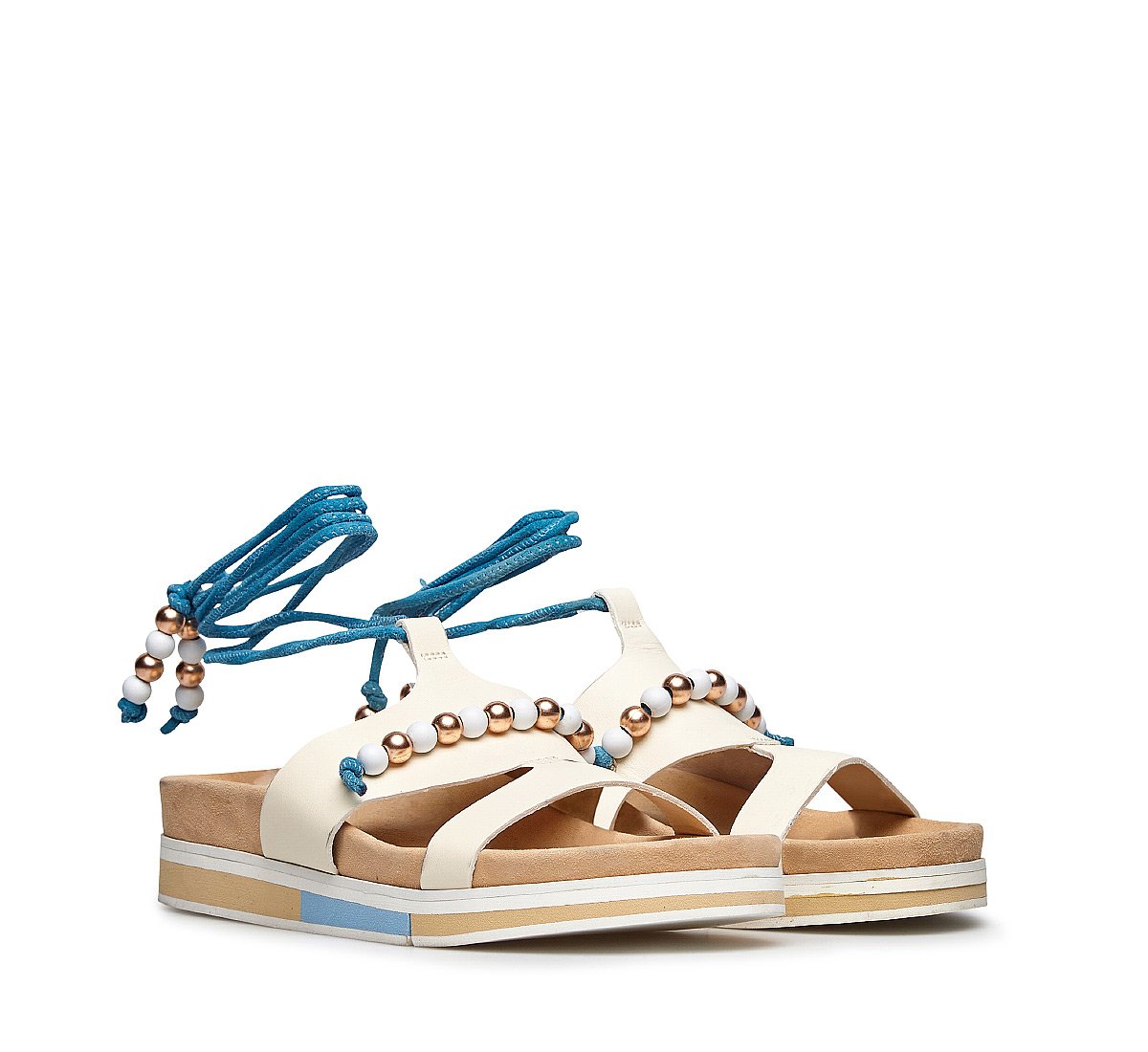 Suede and calfskin sandal