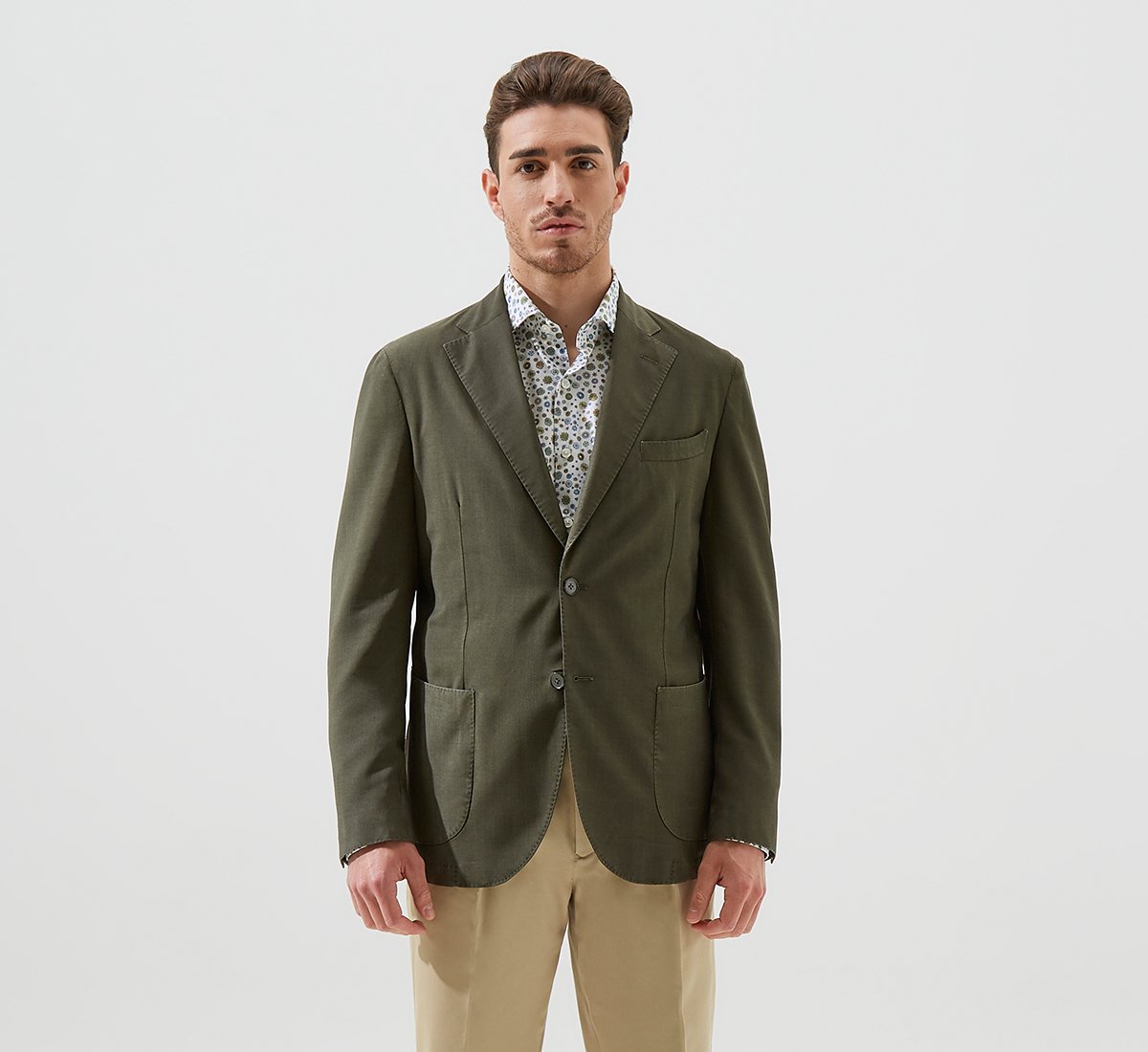 MILITARY GREEN BLAZER WITH VISIBLE STITCHING
