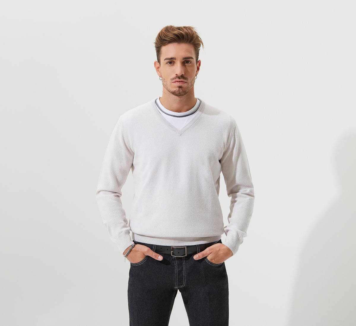 White V-neck sweater