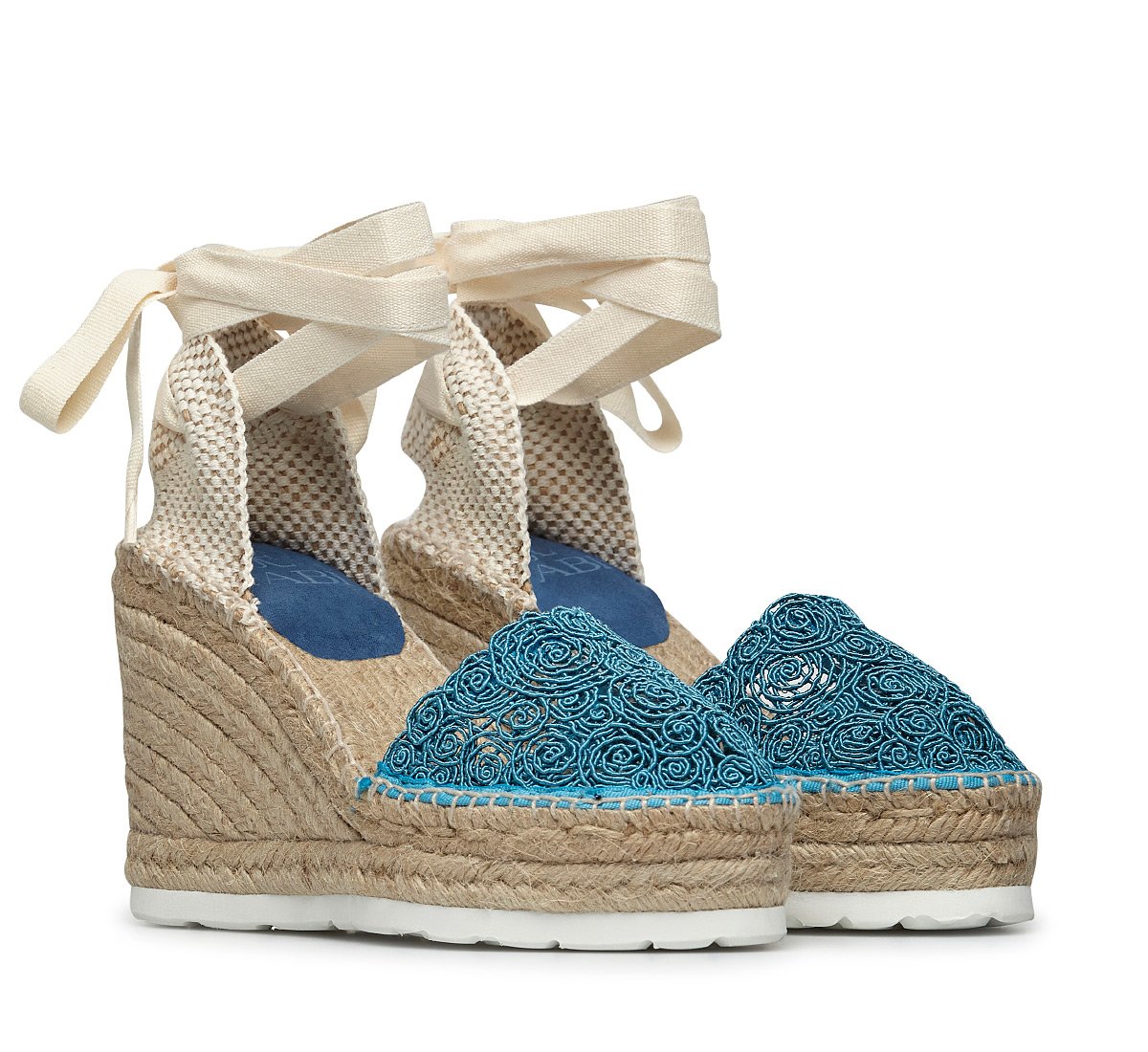 Embroidered Satin Wedge Espadrilles | Fabiboutique