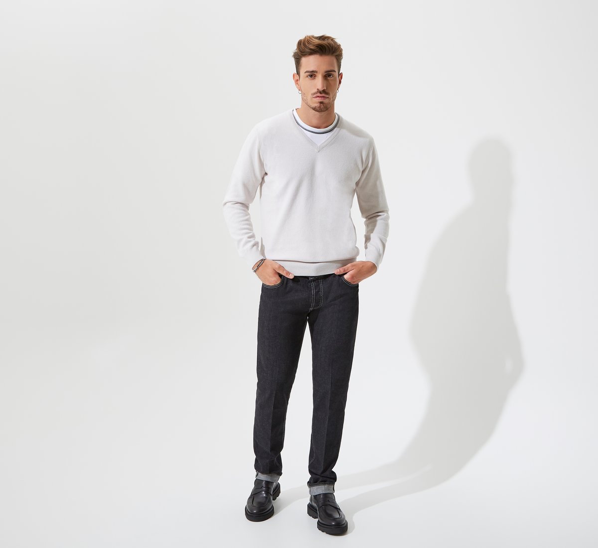 White V-neck sweater