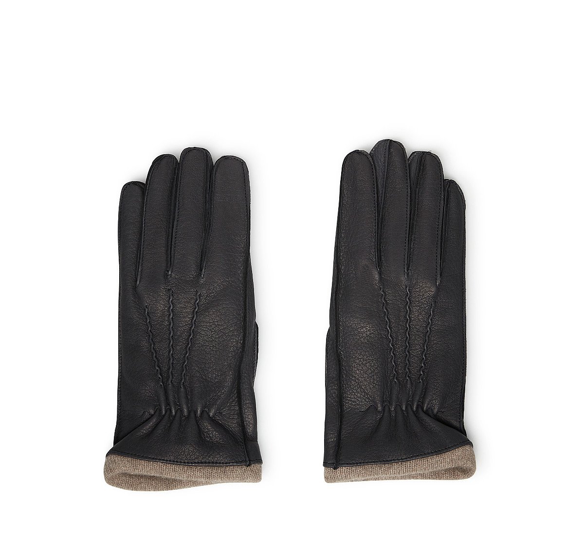 Leather gloves with jersey cuffs