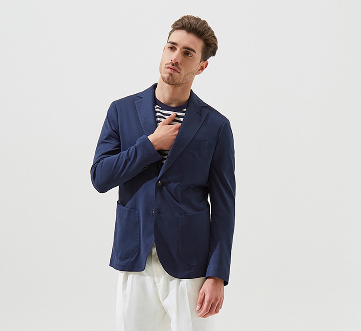 OXFORD BLUE JACKET WITH VISIBLE STITCHING