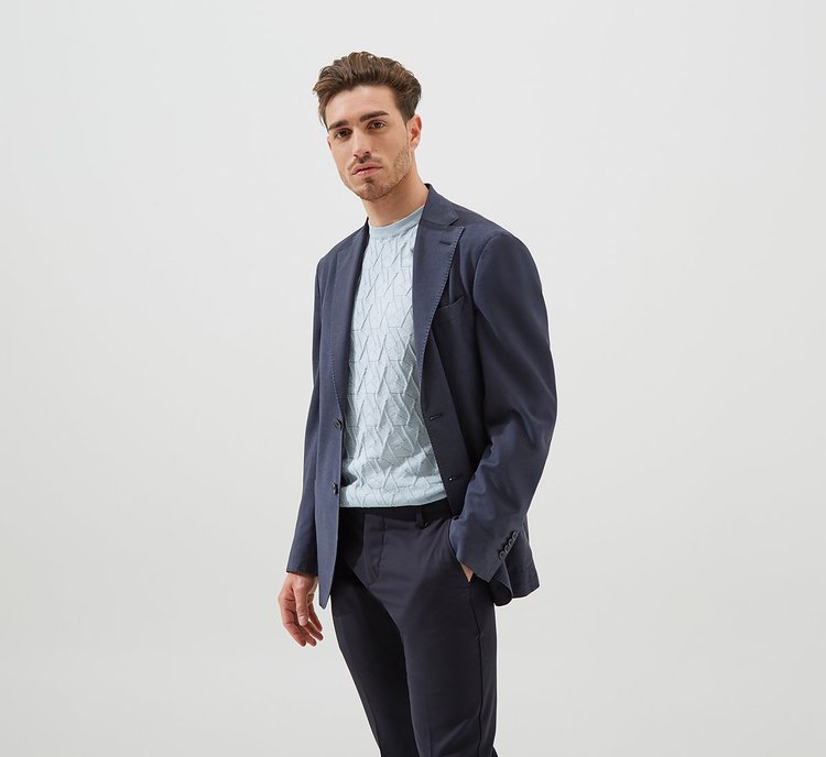 BLUE BLAZER WITH VISIBLE STITCHING