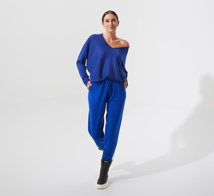 Blue elasticated trousers