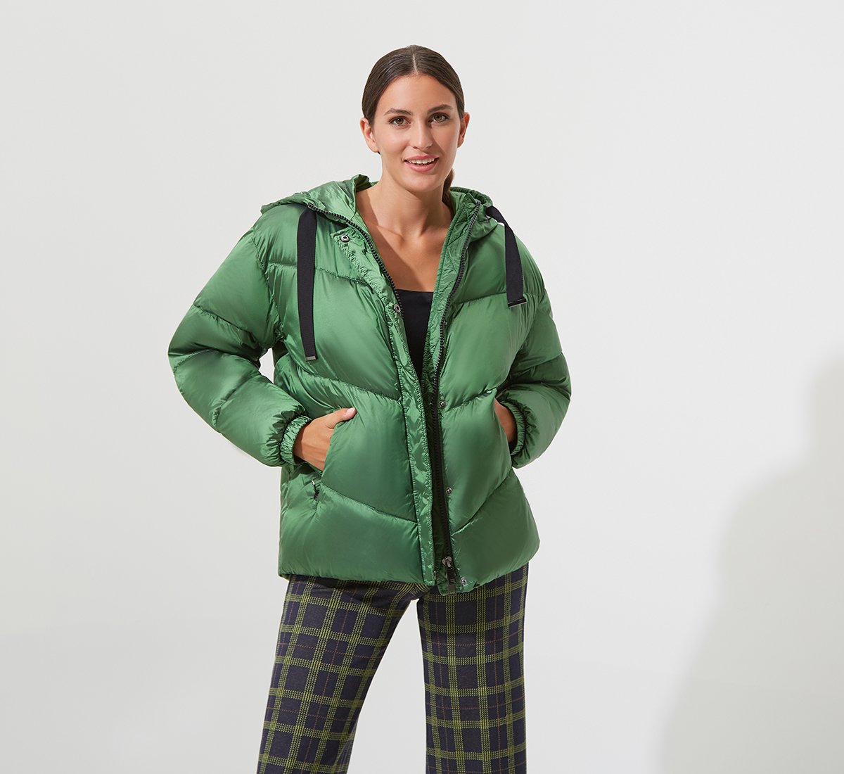 Green puffer coat