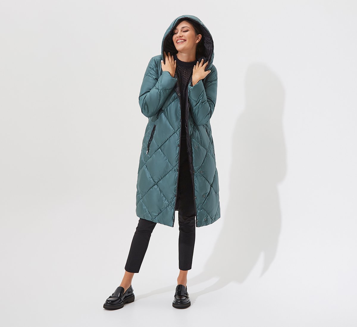 Double-sided midi puffer coat