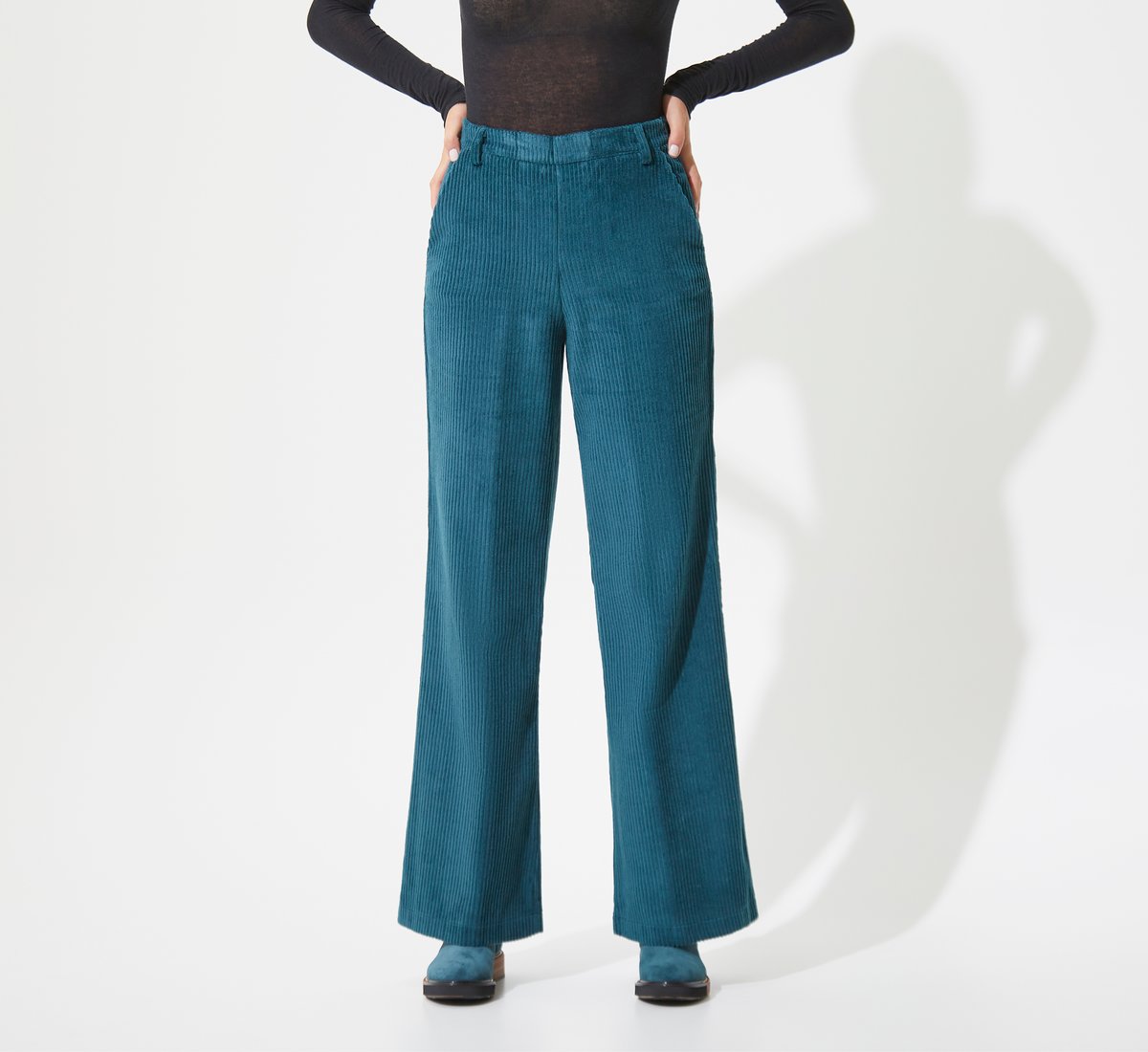 Blue ribbed velour trousers