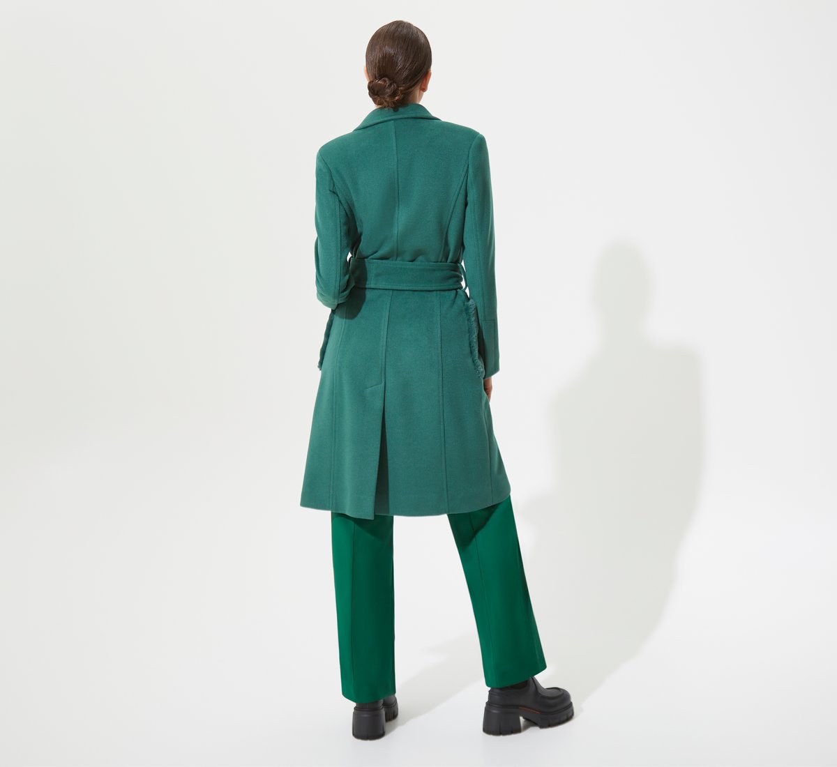 Green coat with belt
