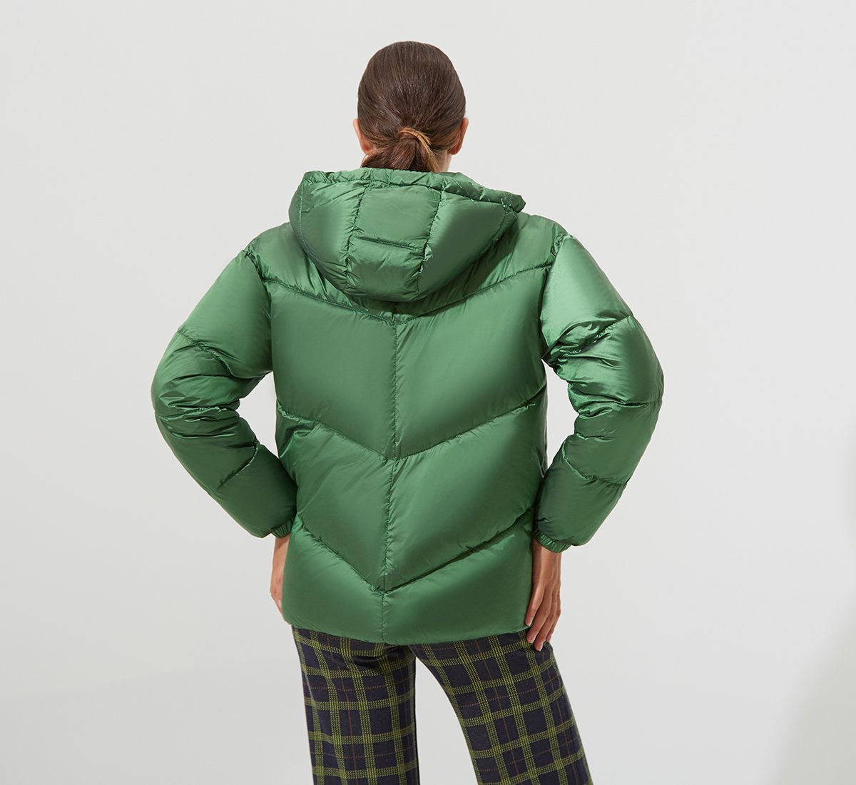 Green puffer coat