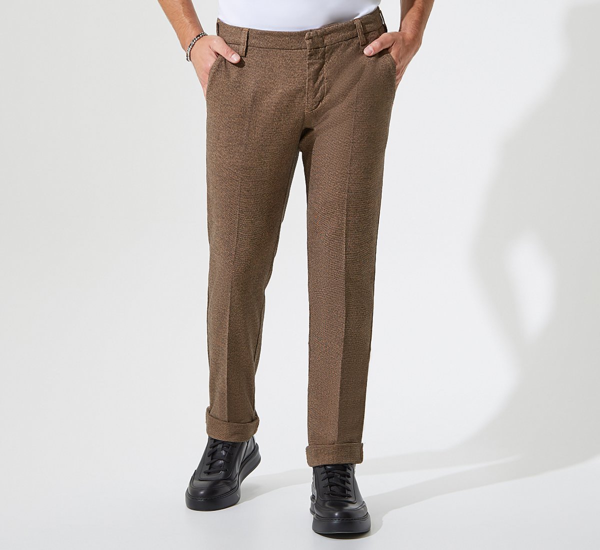 Brown slim-fit trousers