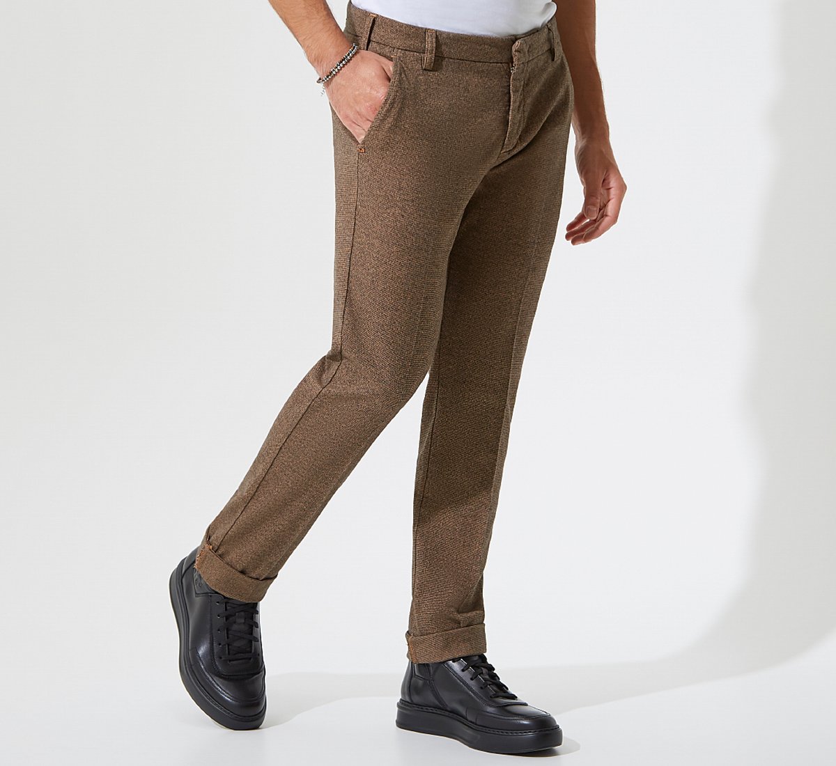 Brown slim-fit trousers
