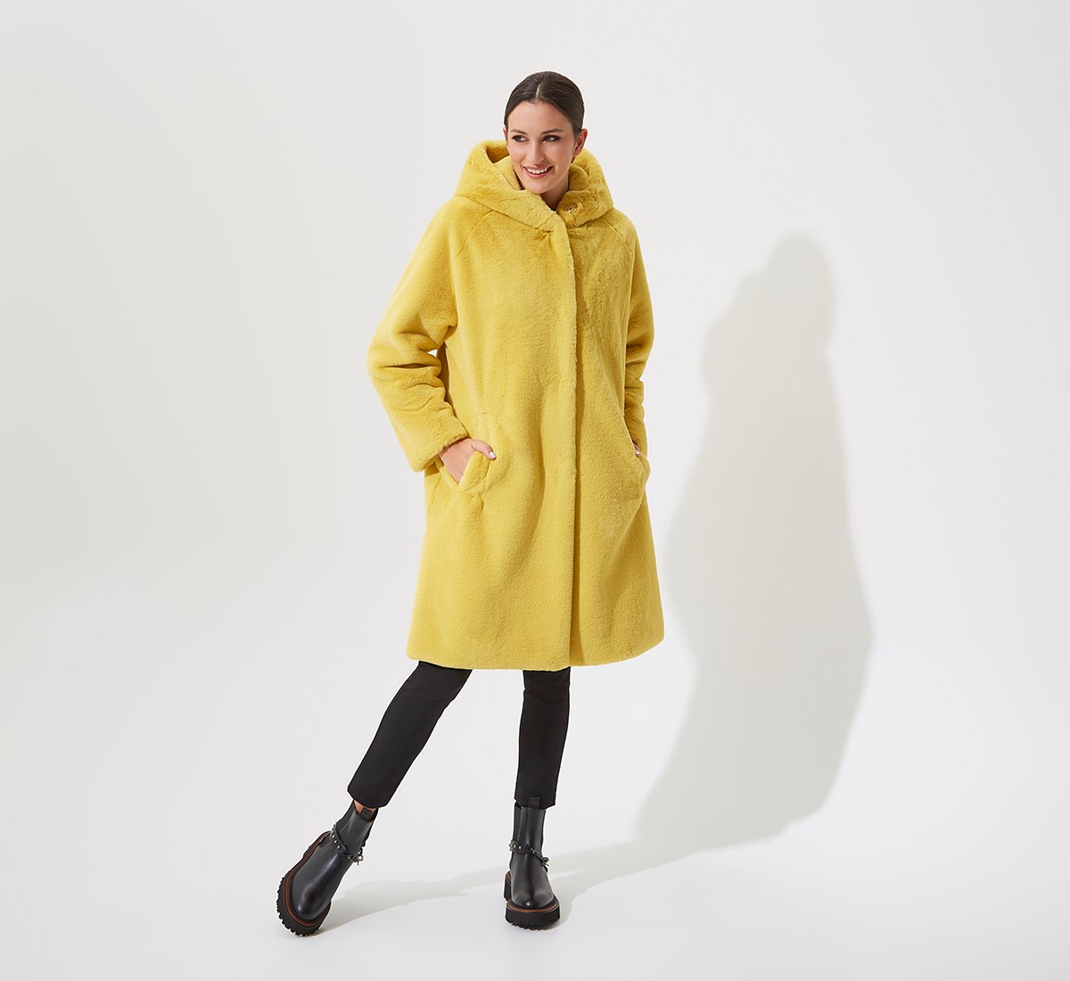 Yellow faux fur coat