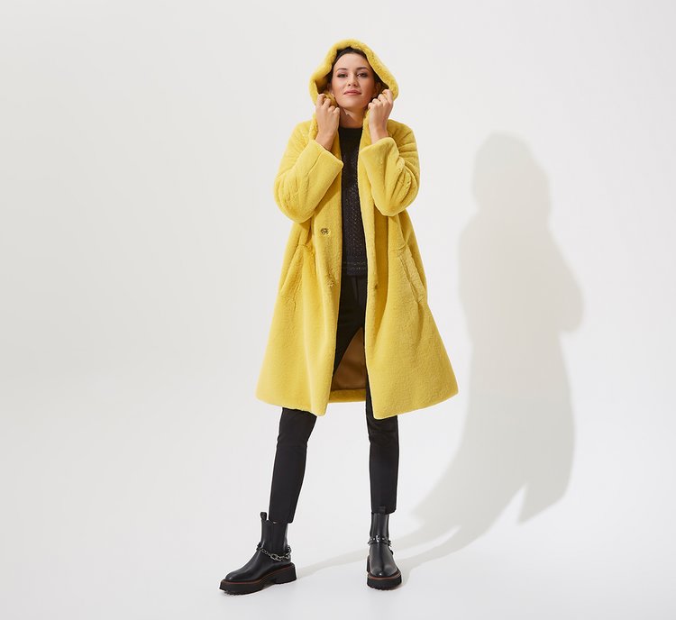 Yellow faux fur coat