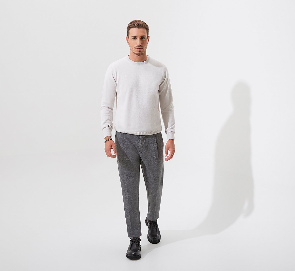 Grey straight-leg trousers