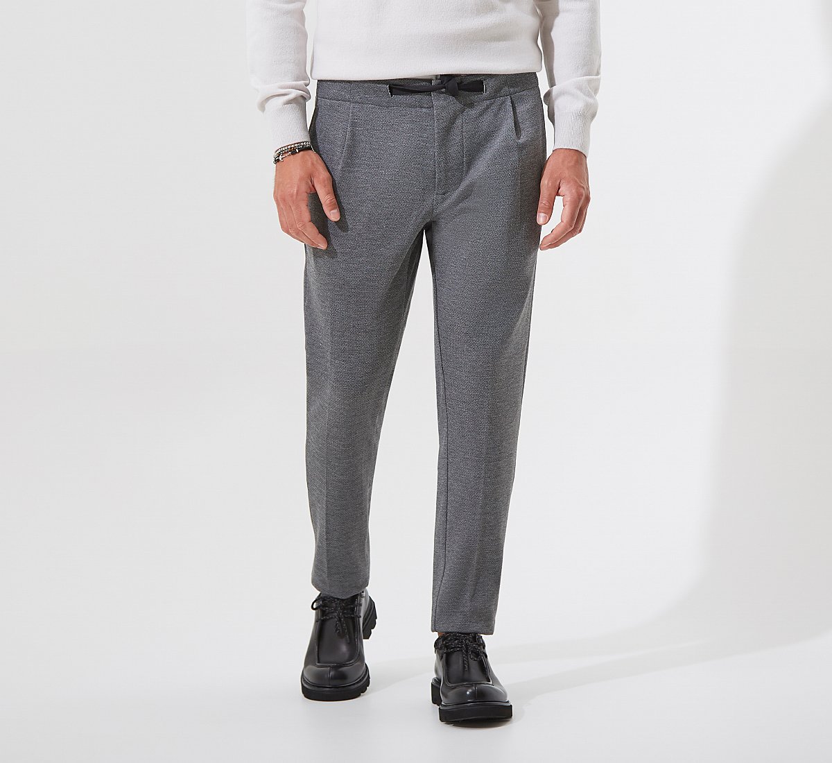 Grey straight-leg trousers