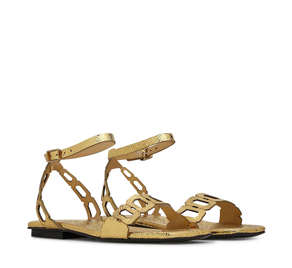 Reptile-effect leather sandal