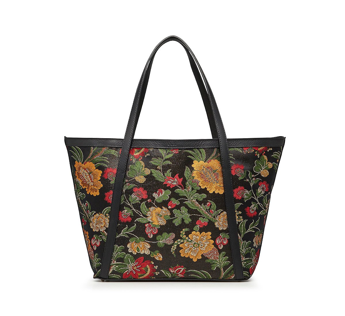 Borsa shopper in tessuto e pelle