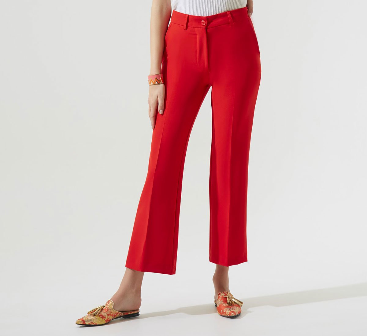 RED FLARED TROUSERS