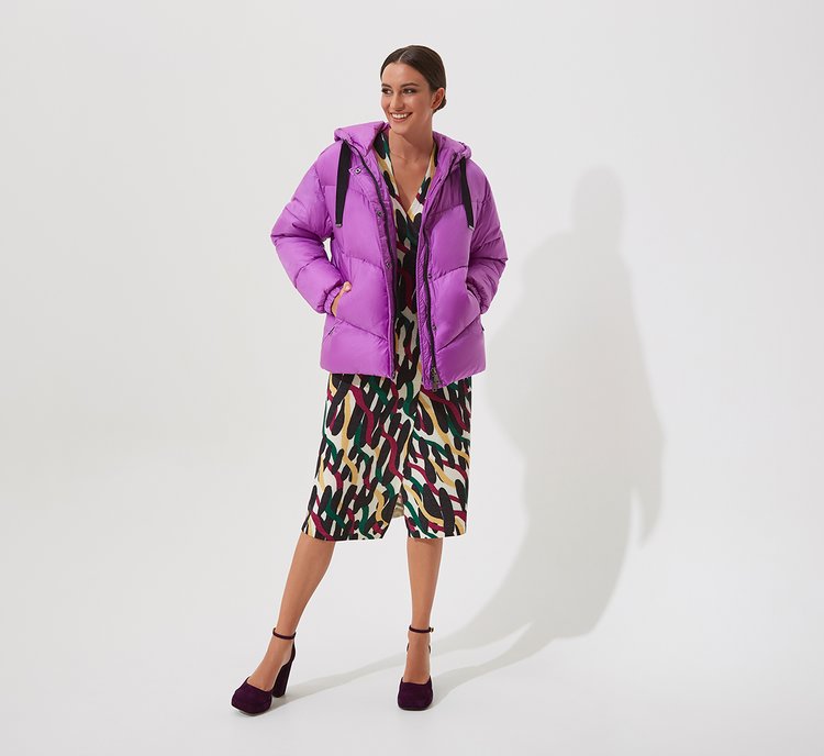 Purple puffer coat