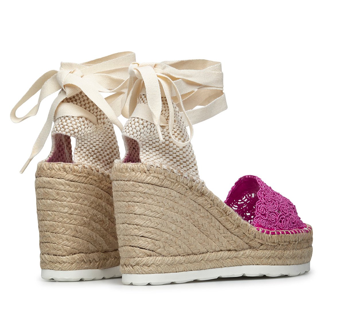 Embroidered satin wedge espadrilles