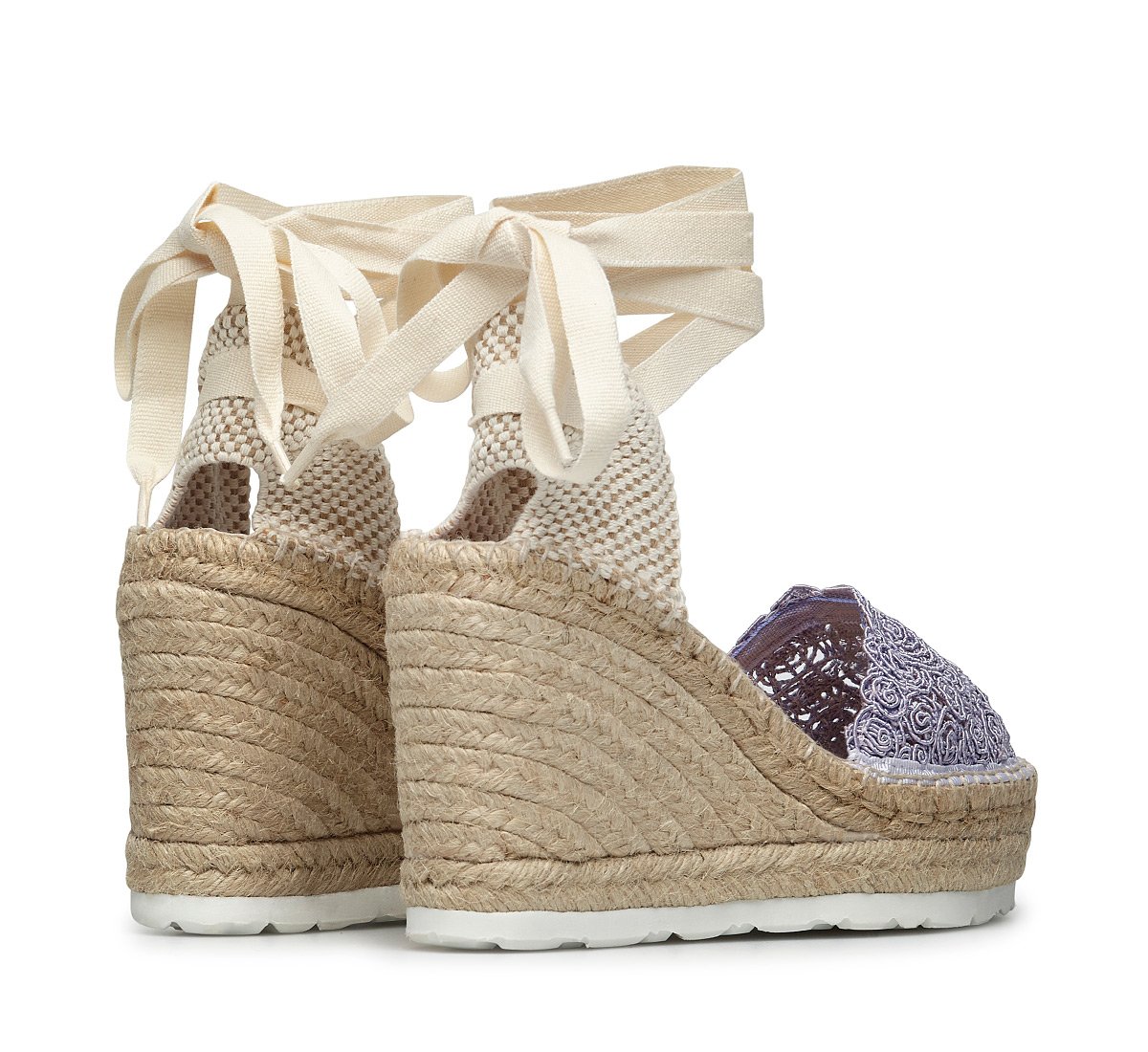 Embroidered satin wedge espadrilles
