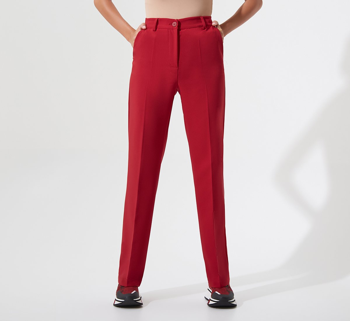 Red high waisted trousers