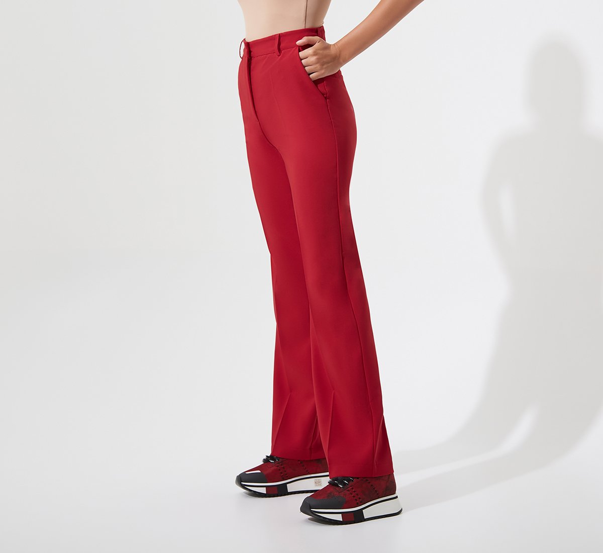 Red high waisted trousers