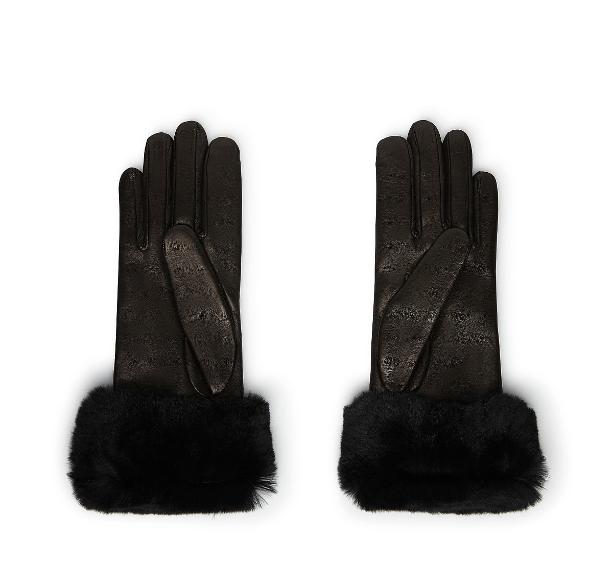 Черные перчатки с меховой опушкой