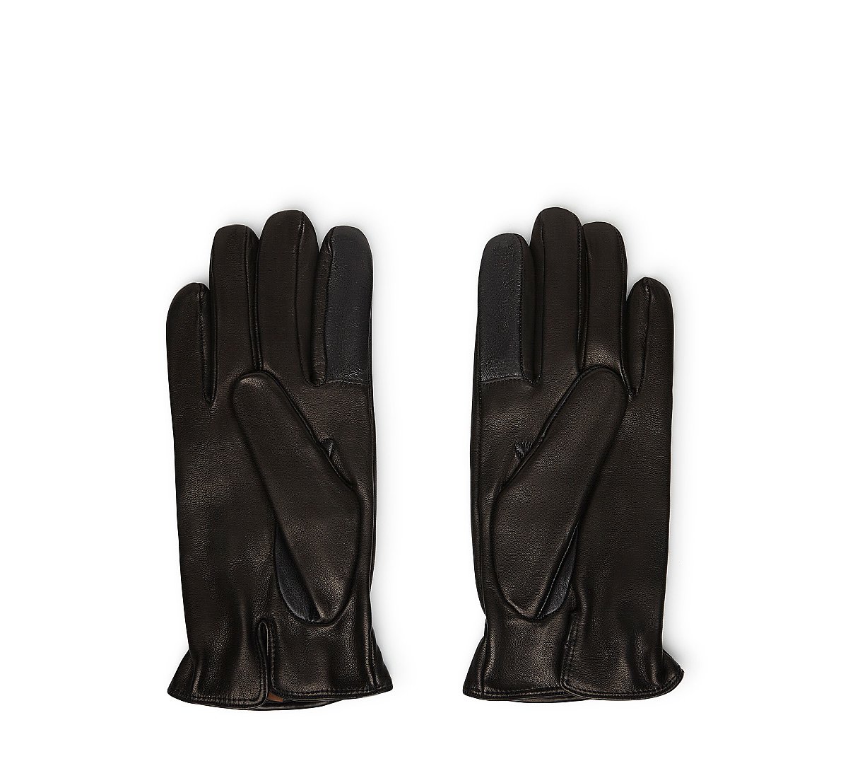 Black leather gloves with elastic