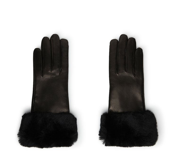 Черные перчатки с меховой опушкой