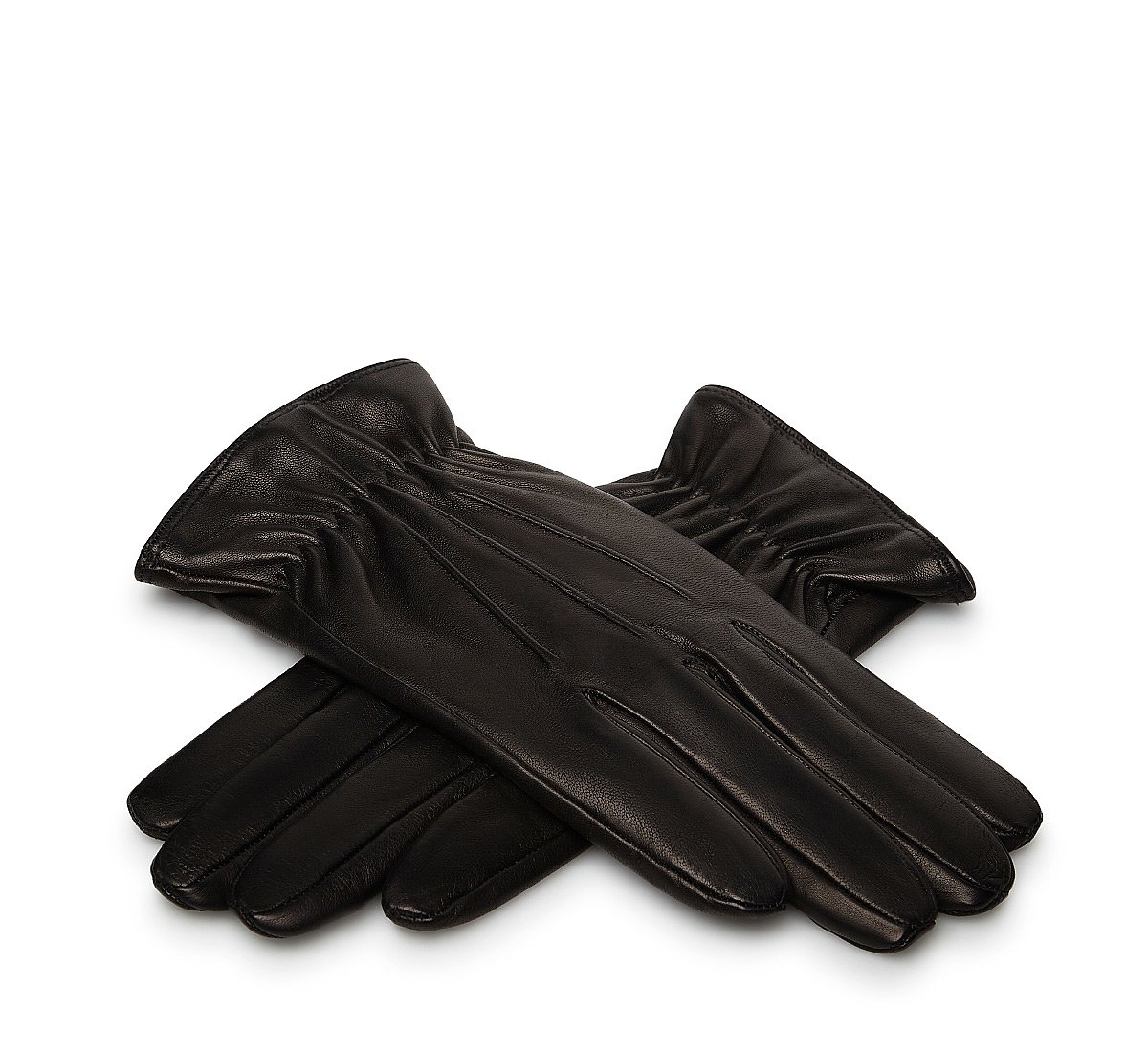Black leather gloves with elastic