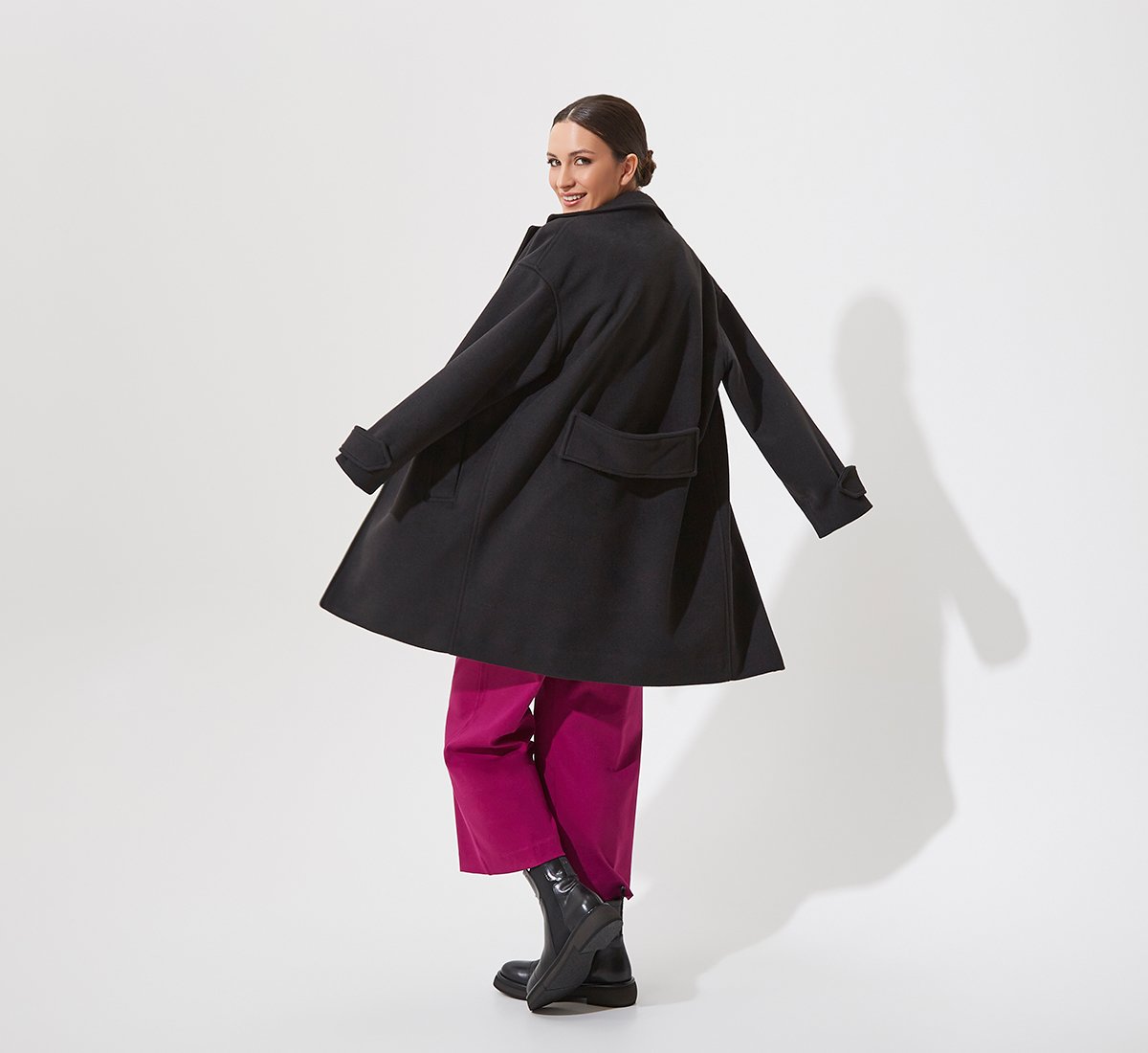 Black A-line coat