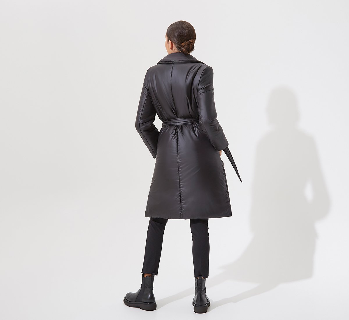 Black midi puffer coat