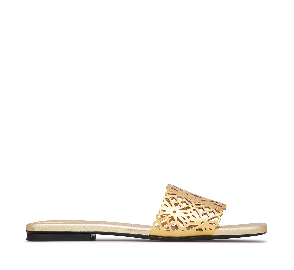 Laminated nappa slide sandal