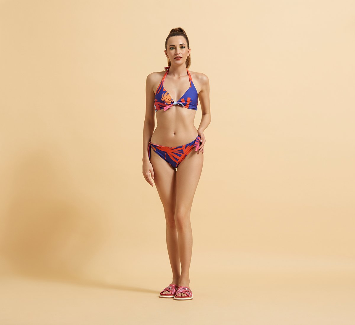 Top Bikini a Triangolo con Stampa Tropicale